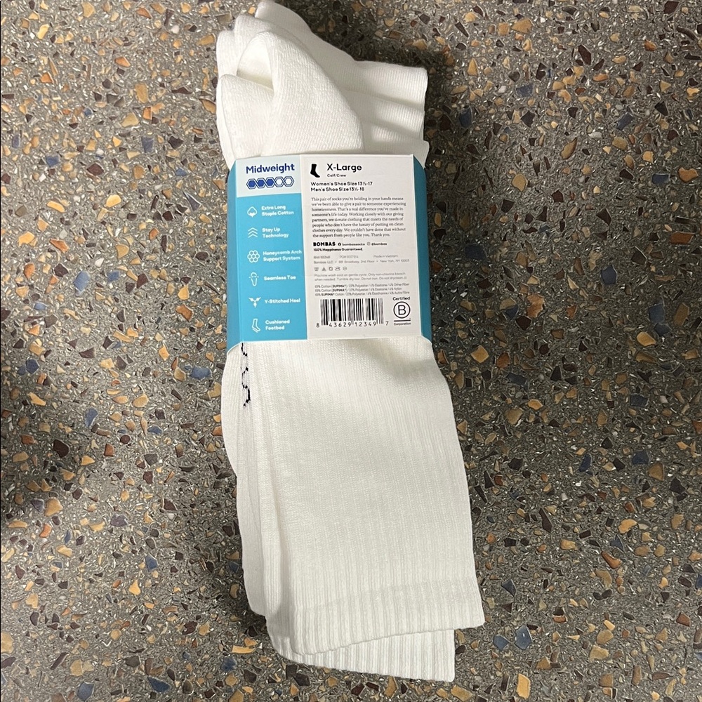 Bombas Men's Classic White Calf Socks - 4 Pack - Picture 2 of 3